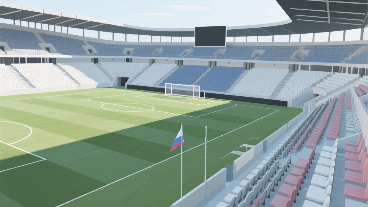 球场看台分区示意的氛围图：侧边、球门后、角旗区不同观赛体验